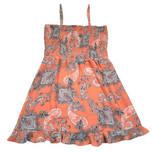 Buddy Love Dress Size Large Orange Paisley Smocked Spaghetti Strap Ruffle Hem